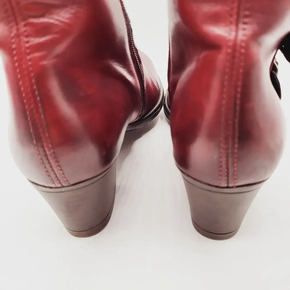 Remonte Red Leather Burnished Toe Tri-Colored Straps 2" Heel Artistic Boot Sz 37 - Picture 7 of 14